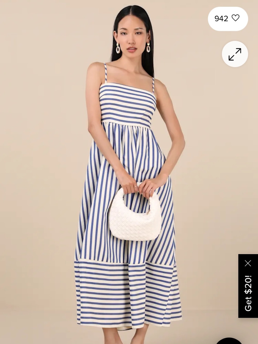 Exceptionally Pristine Blue and Cream Striped Cutout Midi Dress